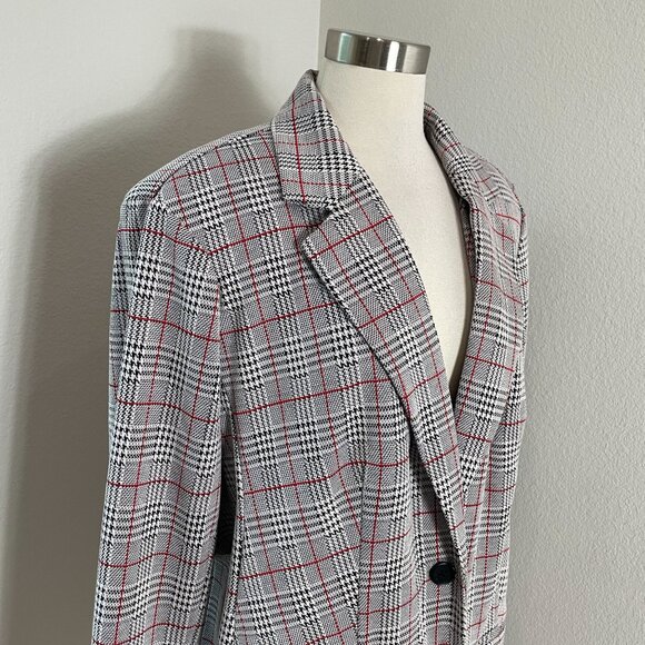 Calvin Klein Womens Plus 2X Red Black Plaid Blazer Jacket One Button - Picture 4 of 12